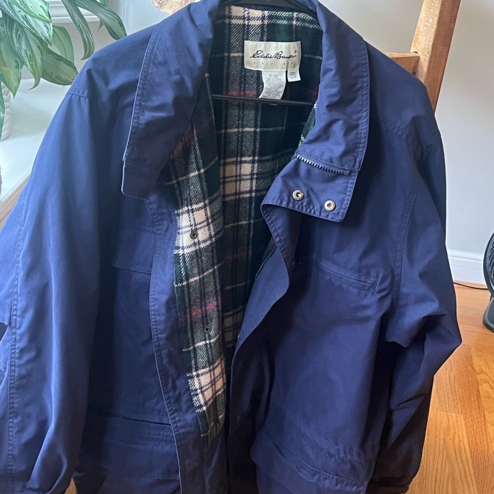 Vintage Eddie Bauer Men's L Deep Blue Chore Barn Coat Field Jacket Workwear